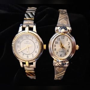 ⏱️Lot of 2 dainty bangle stretch bracelets Quartz & ViewPoint Watches ⏱️